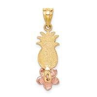 14K Yellow and Rose Gold Pineapple Pendant with Plumeria Flower view 4
