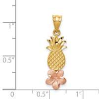 14K Yellow and Rose Gold Pineapple Pendant with Plumeria Flower view 3