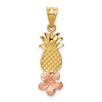 14K Yellow and Rose Gold Pineapple Pendant with Plumeria Flower view 1