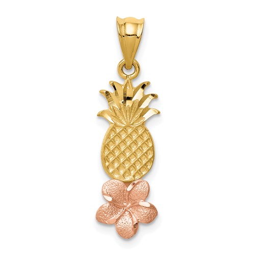 14K Yellow and Rose Gold Pineapple Pendant with Plumeria Flower