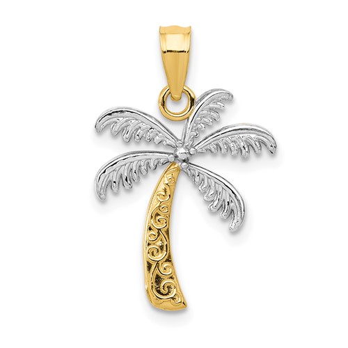 14K and White Rhodium Palm Tree Pendant