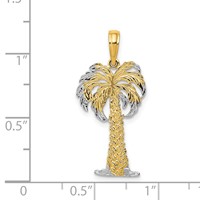 14K and White Rhodium Polished and Textured Palm Tree Pendant view 4