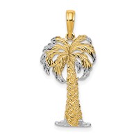 14K and White Rhodium Polished and Textured Palm Tree Pendant view 1
