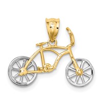 14K Two-tone 3-D Bicycle Pendant with Moveable Wheels view 3