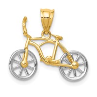 14K Two-tone 3-D Bicycle Pendant with Moveable Wheels view 1