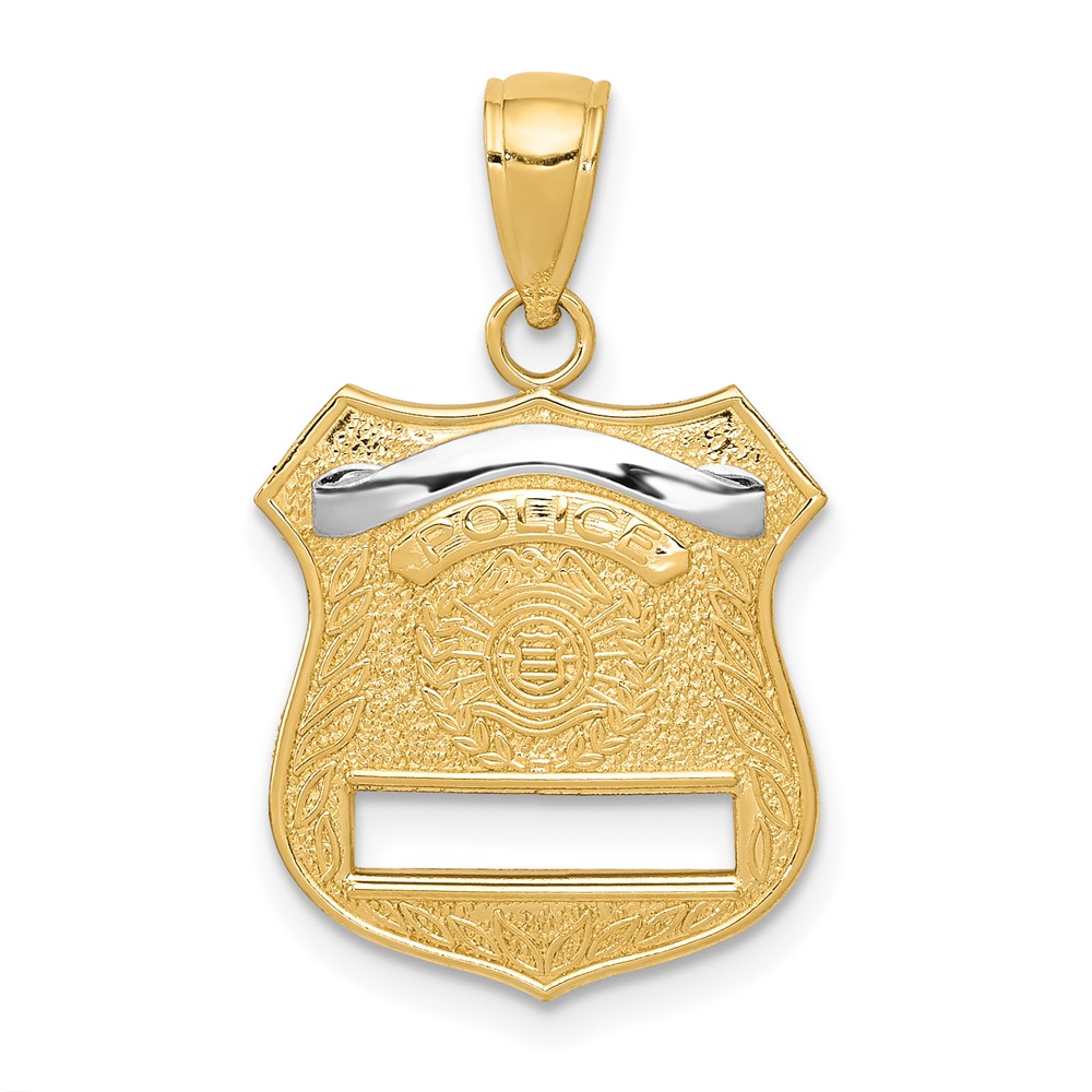 14K and White Rhodium Police Badge Pendant