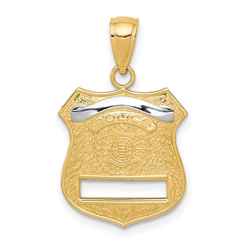 14K and White Rhodium Police Badge Pendant