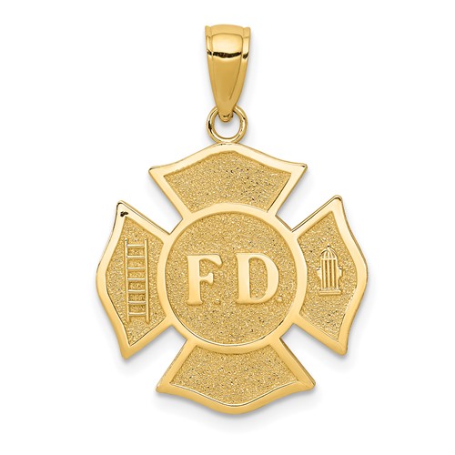 14K Yellow Gold Fire Department FD Badge Pendant
