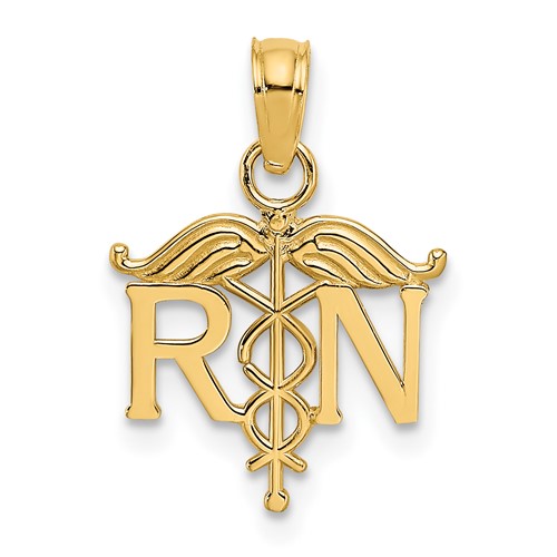 14K Yellow Gold RN Registered Nurse Pendant