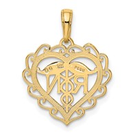 14K Yellow Gold RN Registered Nurse Heart Pendant view 3