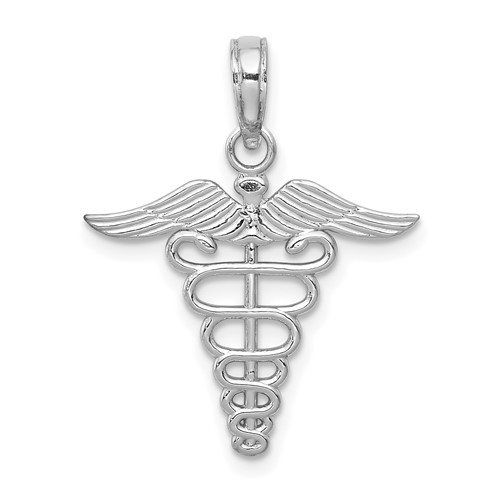 14K White Gold Caduceus Charm