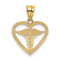 14K Yellow Gold Caduceus Heart Medical Pendant view 3