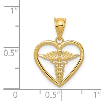 14K Yellow Gold Caduceus Heart Medical Pendant view 4