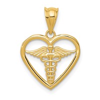 14K Yellow Gold Caduceus Heart Medical Pendant view 1