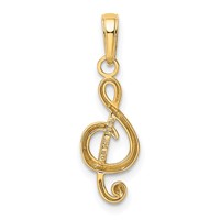 14K Yellow Gold Polished Open-Backed Treble Clef Pendant view 3
