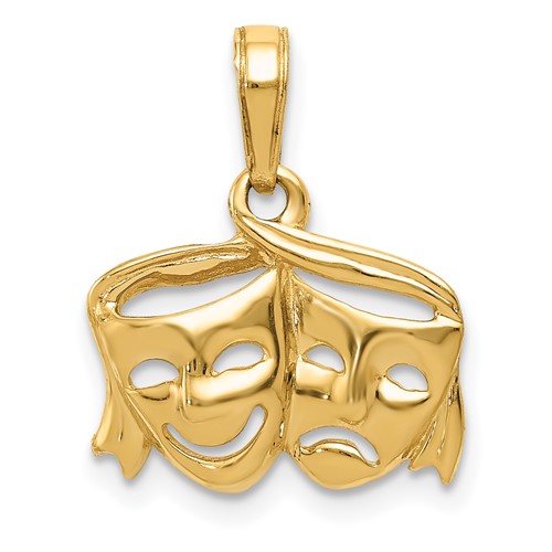 14K Yellow Gold Polished Open-Backed Comedy Tragedy Pendant