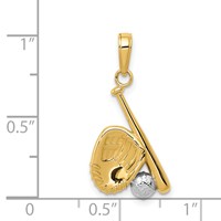 14K and White Rhodium Baseball Bat Glove Pendant view 4