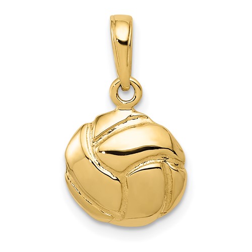 14K Yellow Gold Solid Polished Domed Open-Back Volleyball Charm