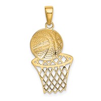 14K Yellow Gold Diamond-Cut Basketball and Net Charm view 3