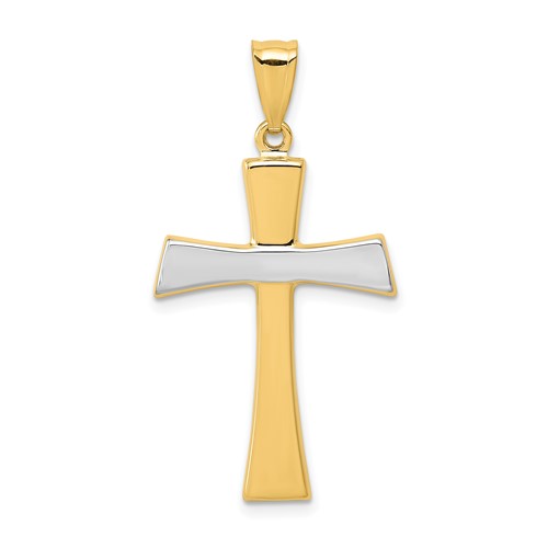 14K and White Rhodium Polished Cross Pendant