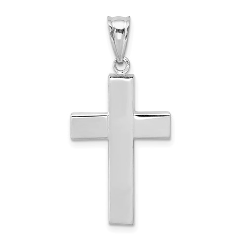 14K White Gold Polished Hollow Cross Pendant