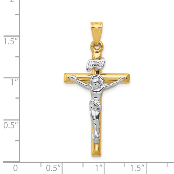 14k Two-tone INRI Crucifix Pendant