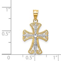 14K and White Rhodium Diamond-cut Cross Pendant view 3