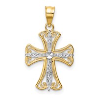 14K and White Rhodium Diamond-cut Cross Pendant view 1
