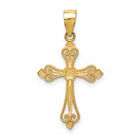 14K Yellow Gold Mini Budded Cross Pendant view 4