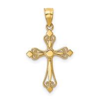 14K Yellow Gold Mini Budded Cross Pendant view 1