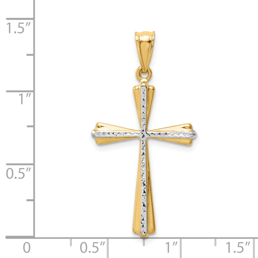 14k w/Rhodium Diamond Cut Cross Pendant (K5034)
