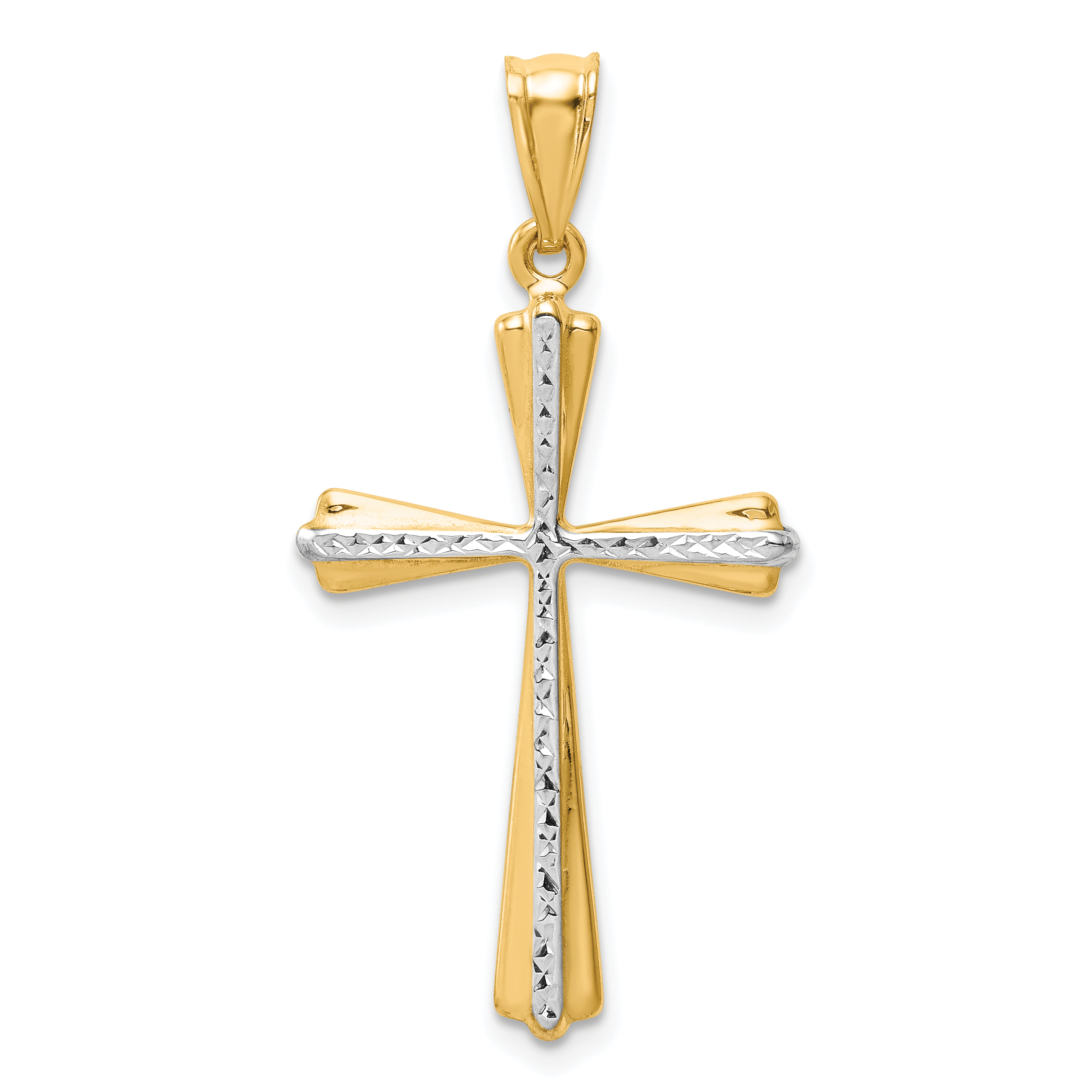 14k w/Rhodium Diamond Cut Cross Pendant (K5034)