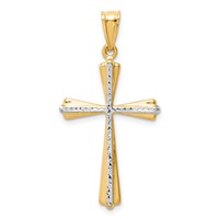 14K and White Rhodium Diamond Cut Cross Pendant view 1