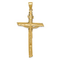 14K Yellow Gold Textured Tree Inri Crucifix Pendant view 4