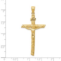 14K Yellow Gold Textured Tree Inri Crucifix Pendant view 3