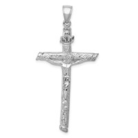 14K White Gold Textured Tree Inri Crucifix Pendant view 1