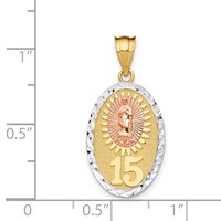 14K Two-tone Pendant with White Rhodium Solid Our Lady of Guadalupe 15 Oval view 4