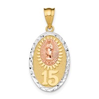 14K Two-tone Pendant with White Rhodium Solid Our Lady of Guadalupe 15 Oval view 1