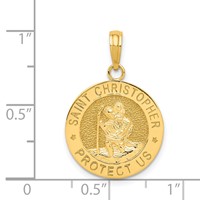 14K Yellow Gold Polished Solid Saint Christopher Medal Round Pendant view 4
