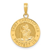 14K Yellow Gold Polished Solid Saint Christopher Medal Round Pendant view 1