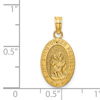 14K Yellow Gold Polished Solid Saint Christopher Medal Oval Pendant view 3