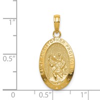 14K Yellow Gold Polished Solid Saint Christopher Medal Oval Pendant view 4