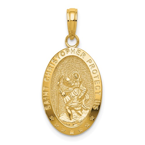14K Yellow Gold Polished Solid Saint Christopher Medal Oval Pendant
