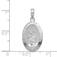 14K White Gold Polished Solid Saint Christopher Medal Oval Pendant view 4