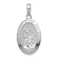 14K White Gold Polished Solid Saint Christopher Medal Oval Pendant view 1