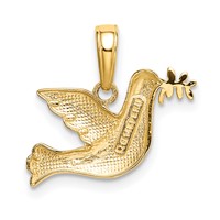 14K Yellow Gold Polished Dove Charm with Olive Branch view 3