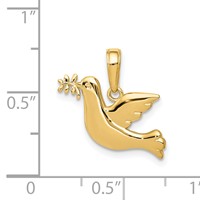 14K Yellow Gold Polished Dove Charm with Olive Branch view 4