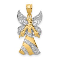 14KTwo-tone and White Rhodium Filigree Angel Pendant view 1