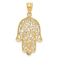 14K Yellow Gold Filigree Hamsa Pendant view 4