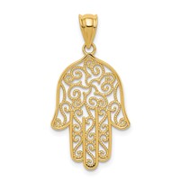 14K Yellow Gold Filigree Hamsa Pendant view 1